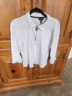 Jones New York White Zip Polo Top